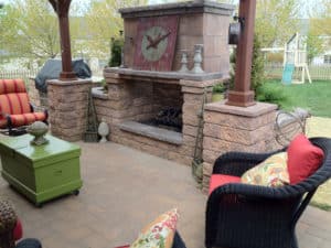 outdoor kitchen with fireplace