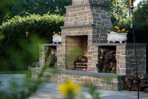 stone outdoor fireplace