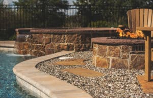 Poolside patio and walls. 