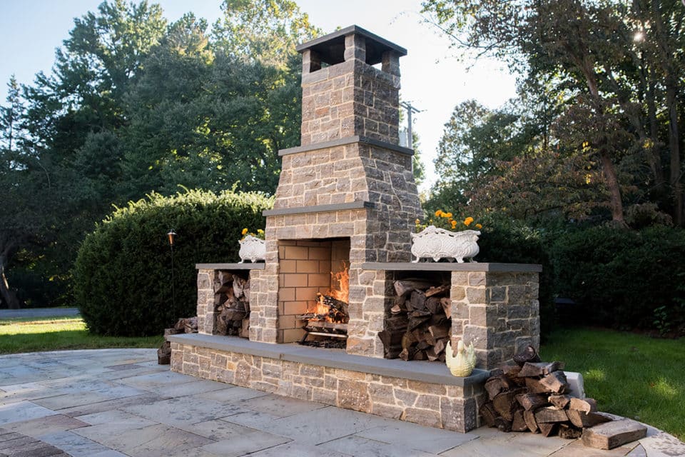 Fire feature built into an outdoor kitchen.