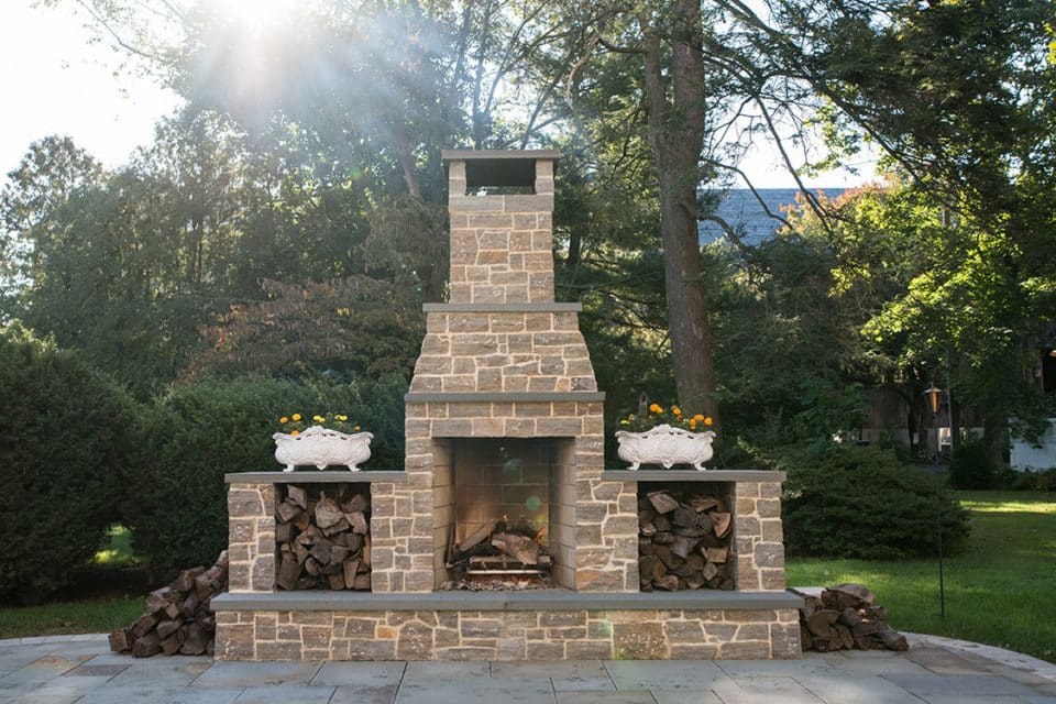 Fire feature built into an outdoor kitchen.