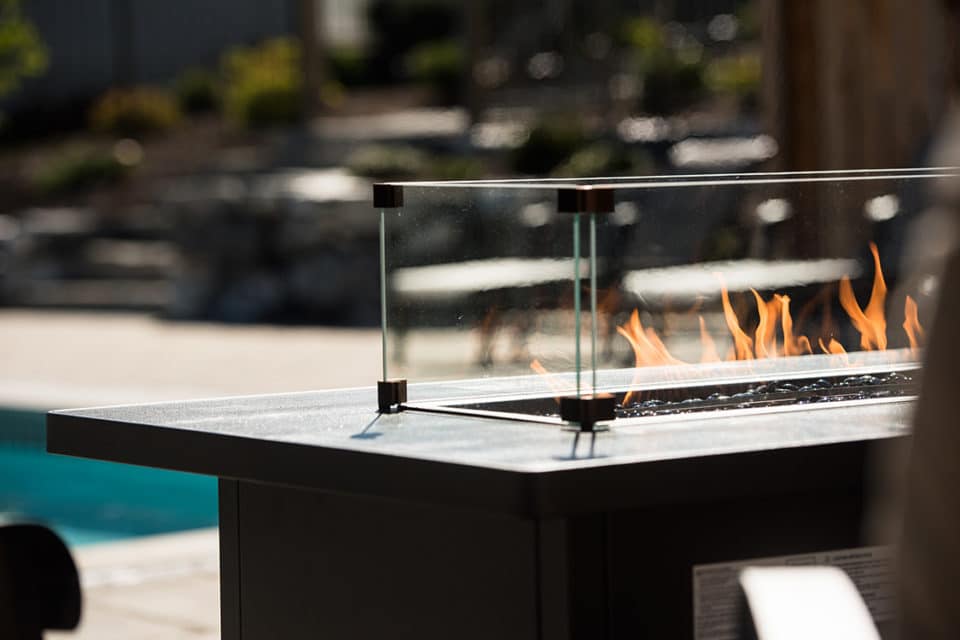 A table with a built in fire feature.