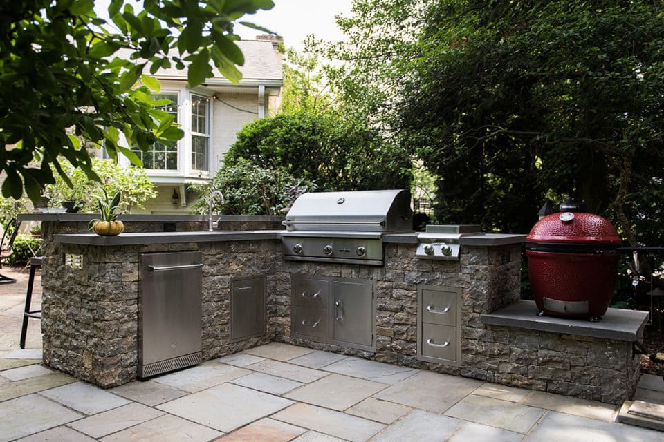 Stone brick patio.