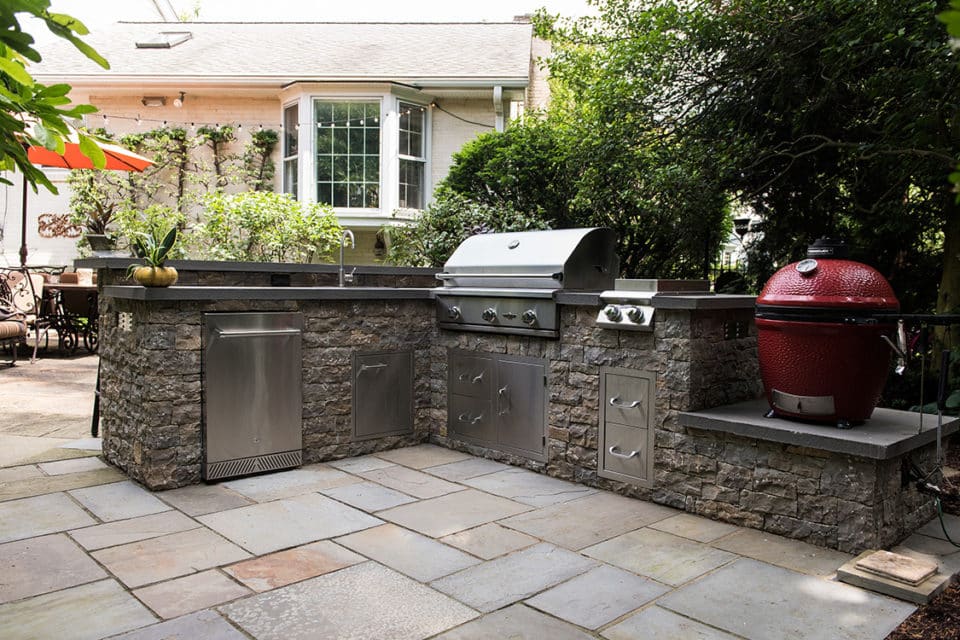 Stone brick patio.