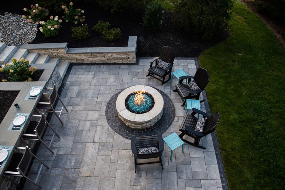 Stone brick patio.