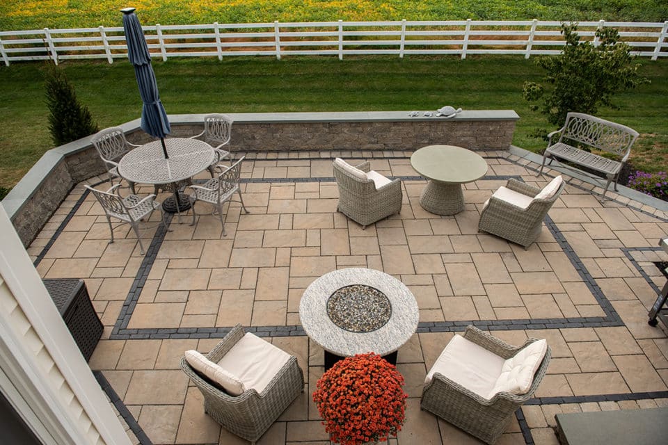 Stone brick patio.