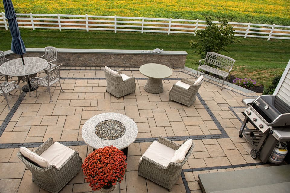 Stone brick patio.