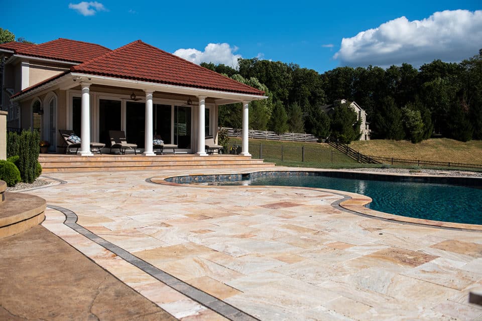 Stone brick patio.