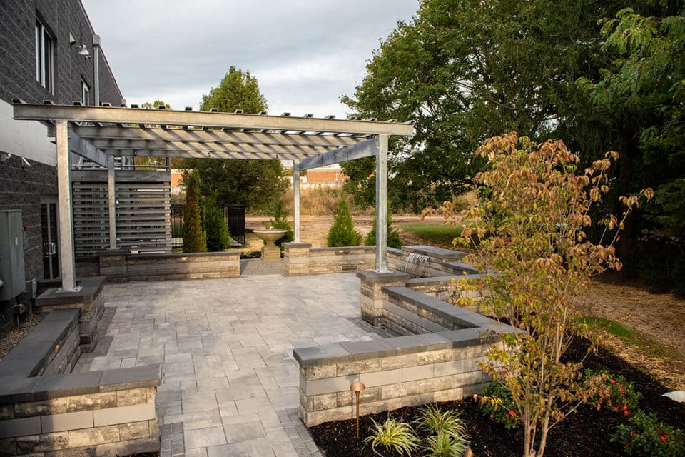 Stone brick patio.