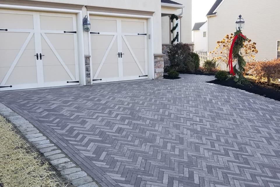 Stone brick driveway.