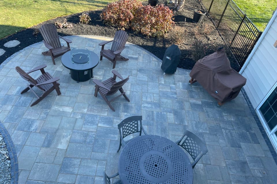 Stone brick patio.